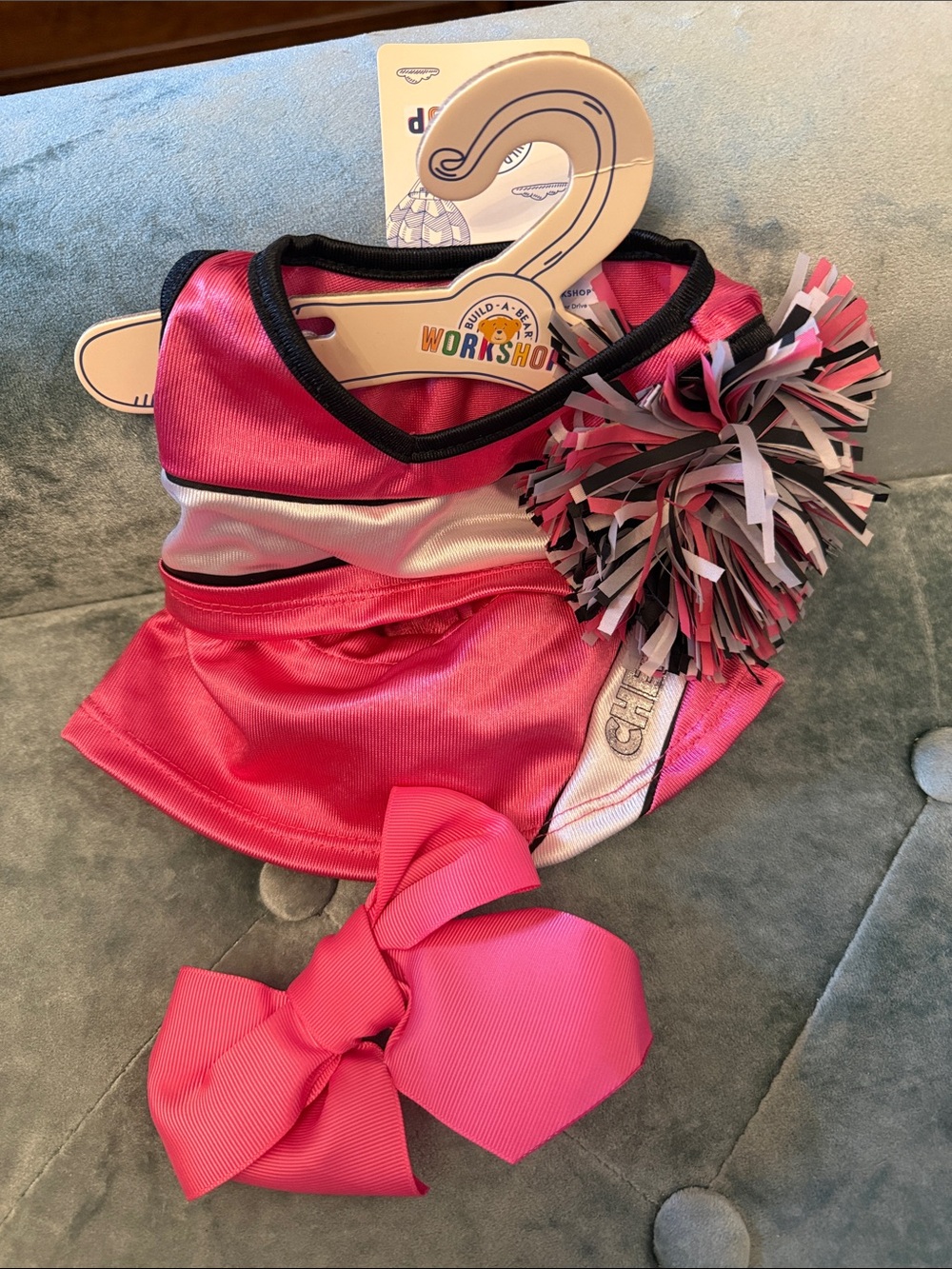 Build-A-Bear Hot Pink, White & Black Cheerleader Outfit with Pom and Bow